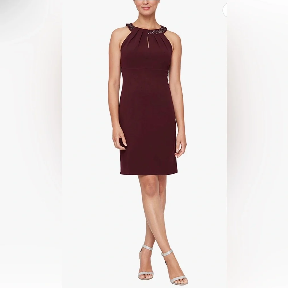 SLNY size 12 beaded halter neck sheath dress - Picture 2 of 16